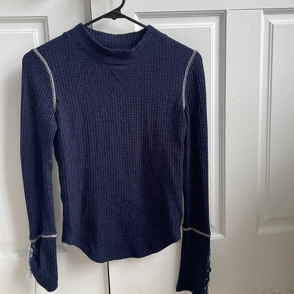 Waffle knit free people top with tie detail